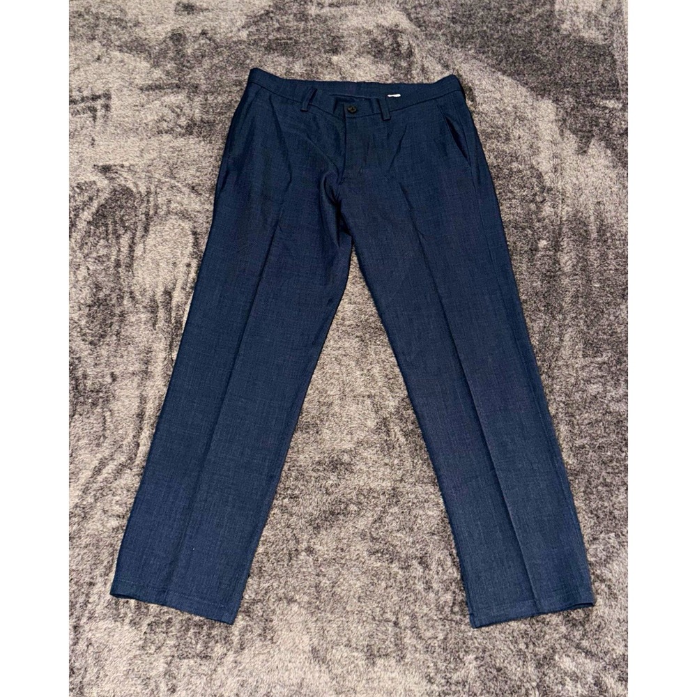 Haggar H26 Men's Blue Herringbone Dress Pants Flat Front Straight 33 Big&Tall